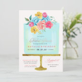 Invitation à la douche nuptiale Couture Cake - ble (Debout devant)