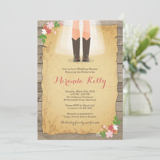 Invitation à la douche nuptiale Cowboy / Rustique  (Debout devant)