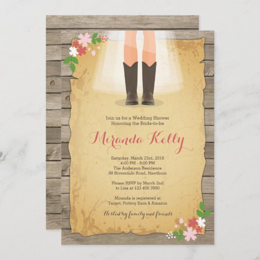 Invitation à la douche nuptiale Cowboy / Rustique  (Devant / Derrière)