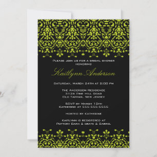 Invitation à la douche nuptiale Damas verte et noi