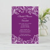 Invitation à la douche nuptiale Damas Vintage Purp (Debout devant)