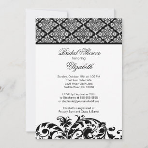 Invitation à la douche nuptiale Damask Black