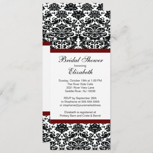 Invitation à la douche nuptiale Damask Vin de Bour (Devant / Derrière)