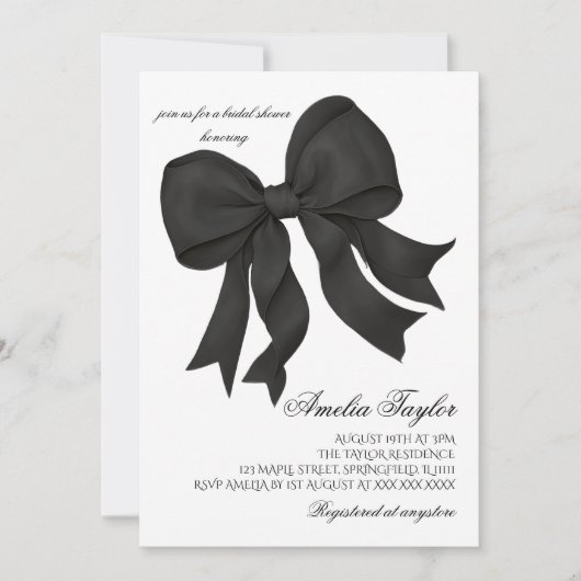 Invitation à la douche nuptiale de Black Bow (Devant)