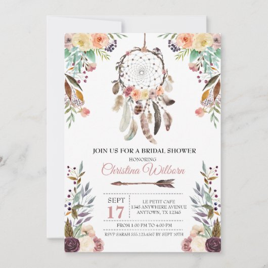 Invitation à la douche nuptiale de Boho Dream Catc (Devant)