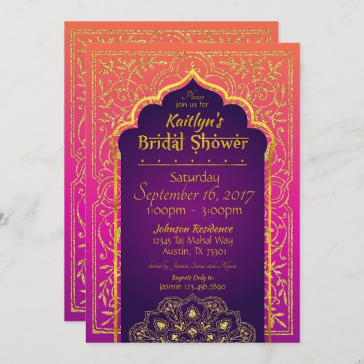 Invitation à la douche nuptiale de Bollywood Arabi (Devant / Derrière)