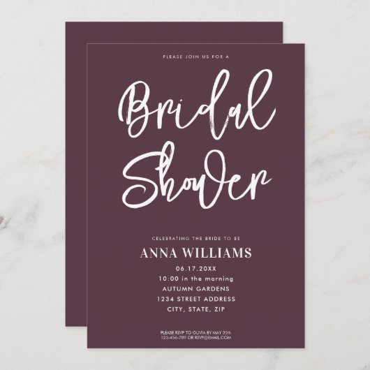 Invitation à la douche nuptiale de Bourgogne moder (Devant / Derrière)