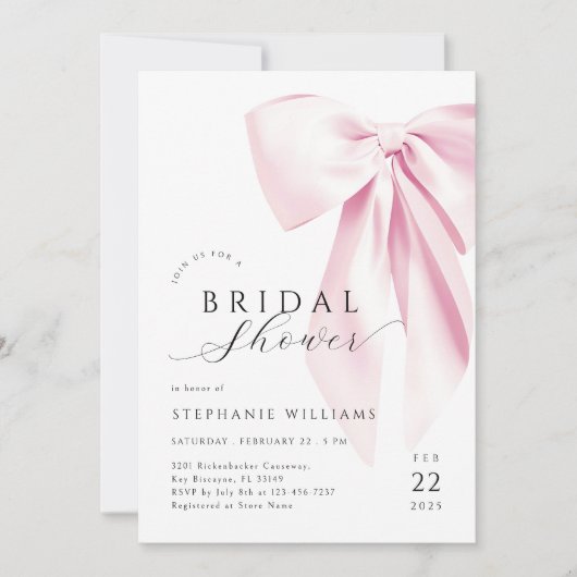 Invitation à la douche nuptiale de Bow rose modern (Devant)