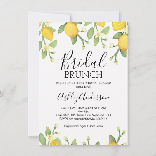 Invitation à la douche nuptiale de Brunch de Lemon (Devant)