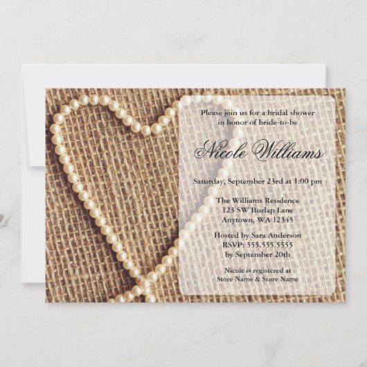 Invitation à la douche nuptiale de Burlap Pearl He (Devant)