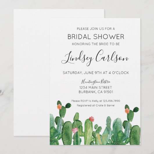 Invitation à la douche nuptiale de Cactus (Devant / Derrière)