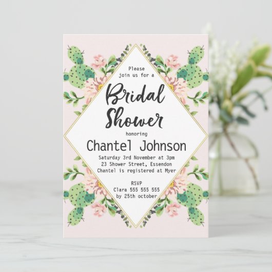 Invitation à la douche nuptiale de Cactus en forme (Debout devant)