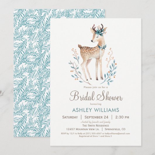 Invitation à la douche nuptiale de cerfs de bois (Devant / Derrière)