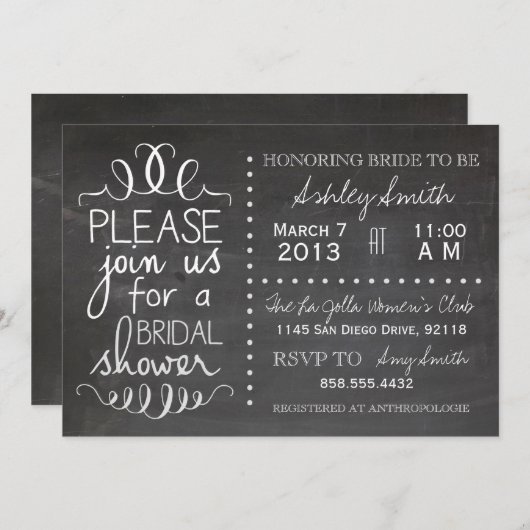 Invitation à la douche nuptiale de Chalkboard (Devant / Derrière)