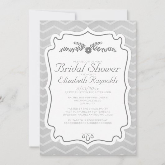 Invitation à la douche nuptiale de Chevron Argent (Devant)