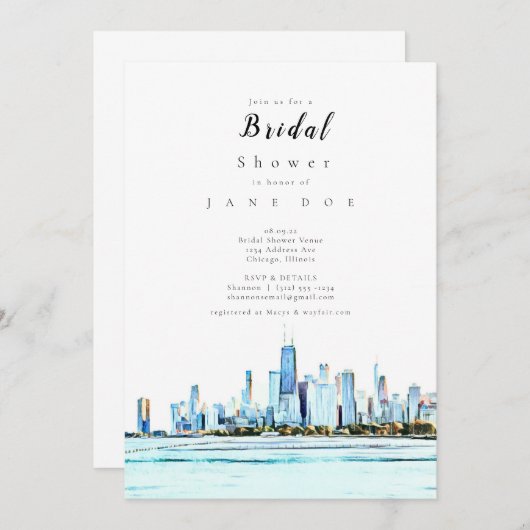 Invitation à la douche nuptiale de Chicago Skyline (Devant / Derrière)