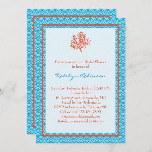 Invitation à la douche nuptiale de Corail rouge (Devant / Derrière)