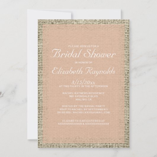 Invitation à la douche nuptiale de Coral Burlap (Devant)