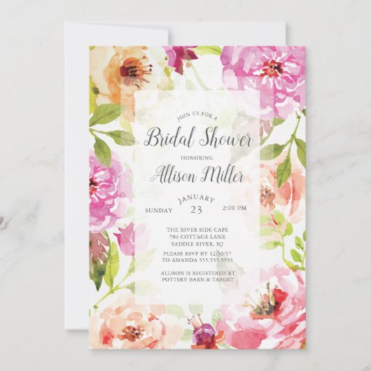 Invitation à la douche nuptiale de couleur rose d' (Devant)