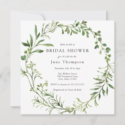 Invitation à la douche nuptiale de couronne de ver (Devant)