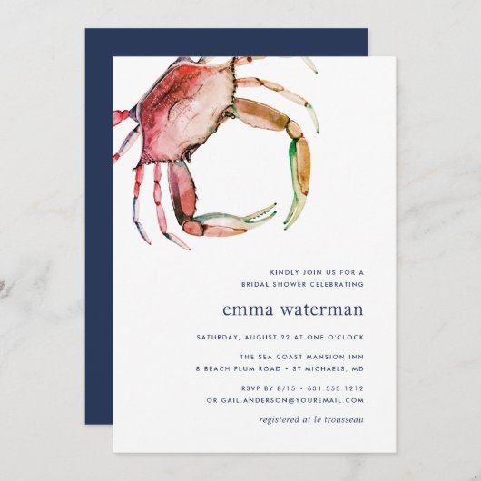 Invitation à la douche nuptiale de crabe rouge (Devant / Derrière)