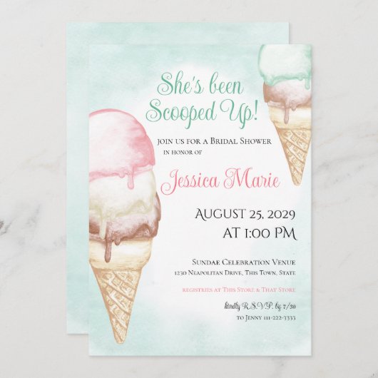 Invitation à la douche nuptiale de crème glacée (Devant / Derrière)