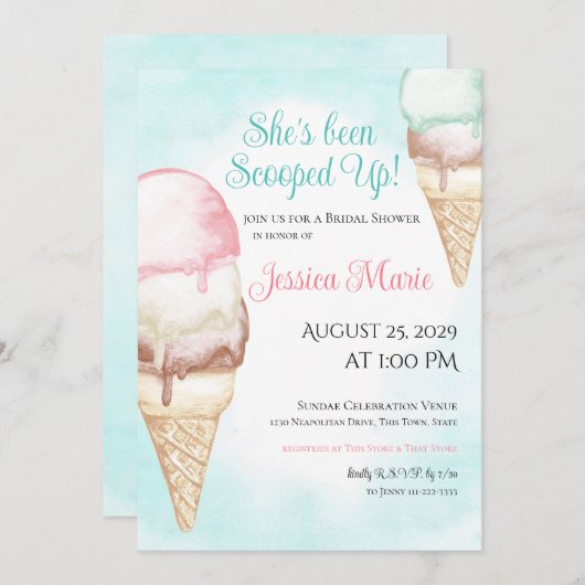 Invitation à la douche nuptiale de crème glacée (Devant / Derrière)