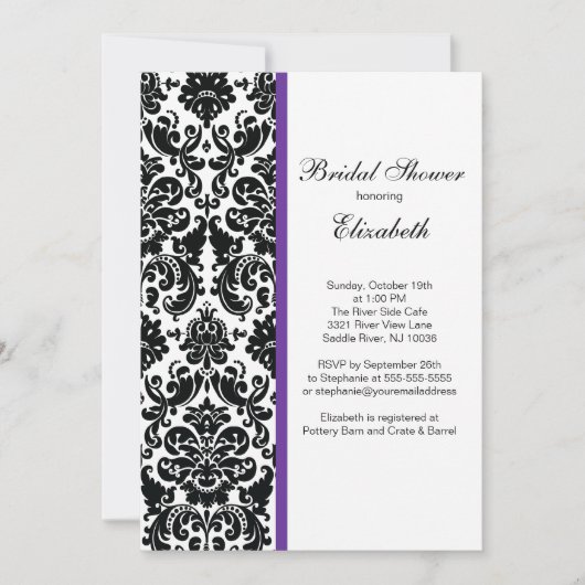 Invitation à la douche nuptiale de Damask Purple (Devant)