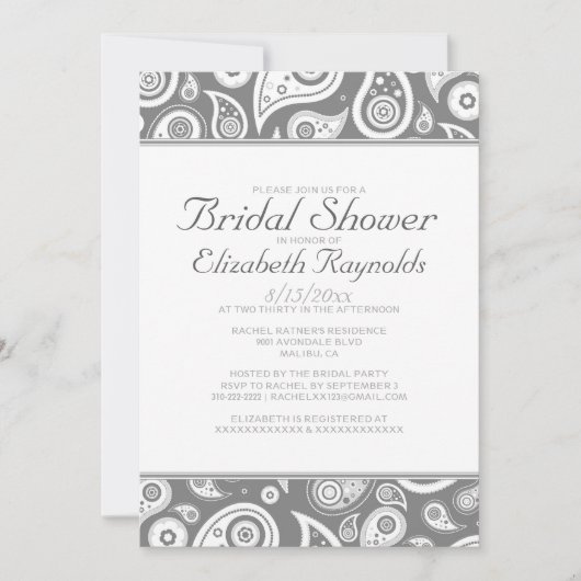 Invitation à la douche nuptiale de Grey Paisley (Devant)