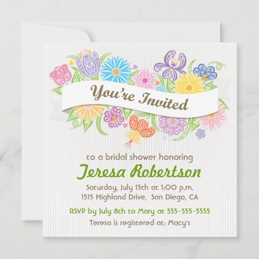 Invitation à la douche nuptiale de la bannière flo (Devant)