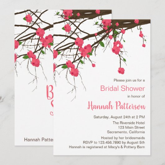 Invitation à la douche nuptiale de la branche flor (Devant / Derrière)
