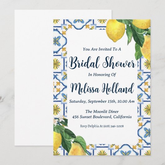 invitation à la douche nuptiale de la côte amalfit (Devant / Derrière)