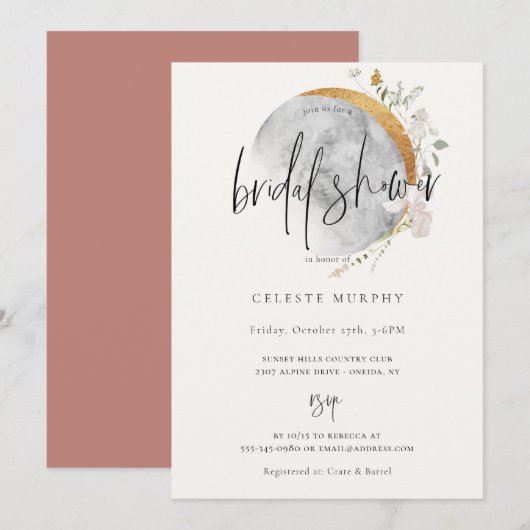 Invitation à la douche nuptiale de la Lune Fleur s (Devant / Derrière)