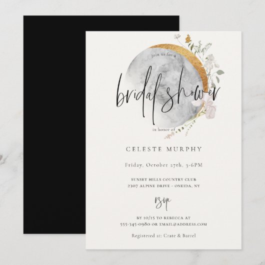 Invitation à la douche nuptiale de la Lune Fleur s (Devant / Derrière)