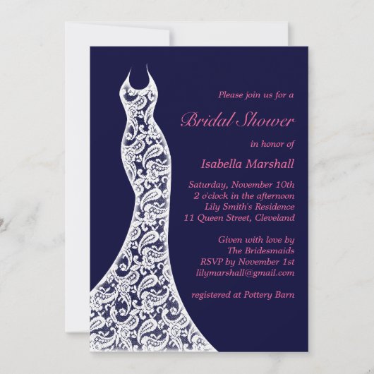 Invitation à la douche nuptiale de la Marine Lacy (Devant)