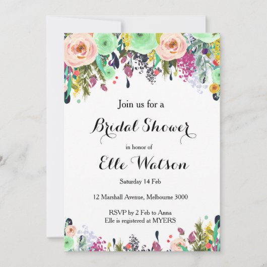 Invitation à la douche nuptiale de la Mint Floral (Devant)