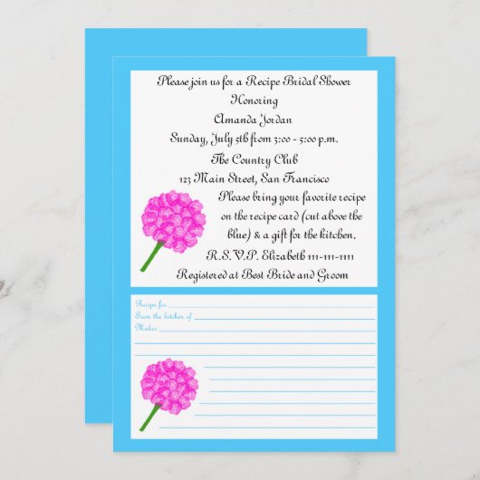 Invitation à la douche nuptiale de la recette - Ca (Devant / Derrière)