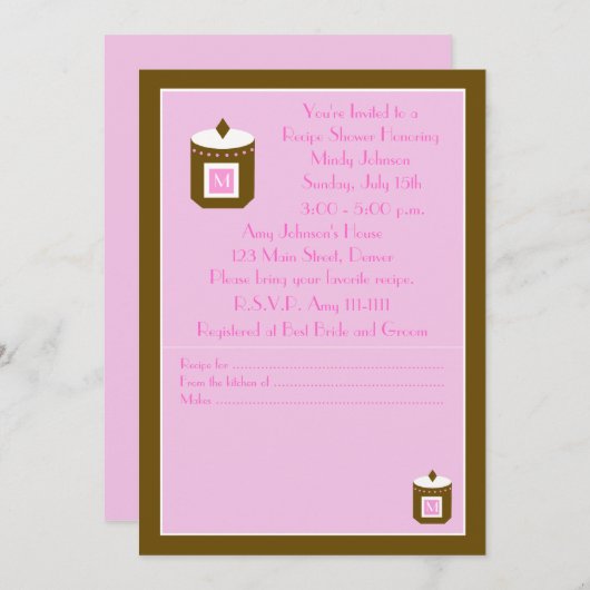 Invitation à la douche nuptiale de la recette - ro (Devant / Derrière)