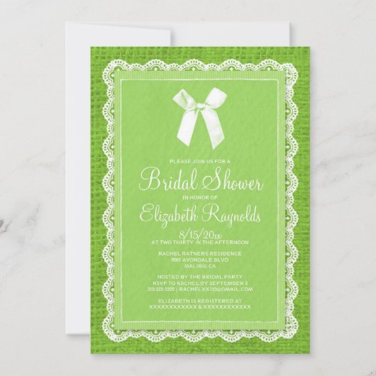 Invitation à la douche nuptiale de la région verte (Devant)