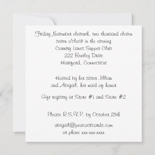 Invitation à la douche nuptiale de la robe de mari (Dos)