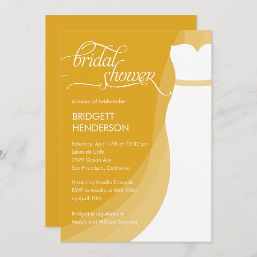 Invitation à la douche nuptiale de la robe magnifi (Devant / Derrière)