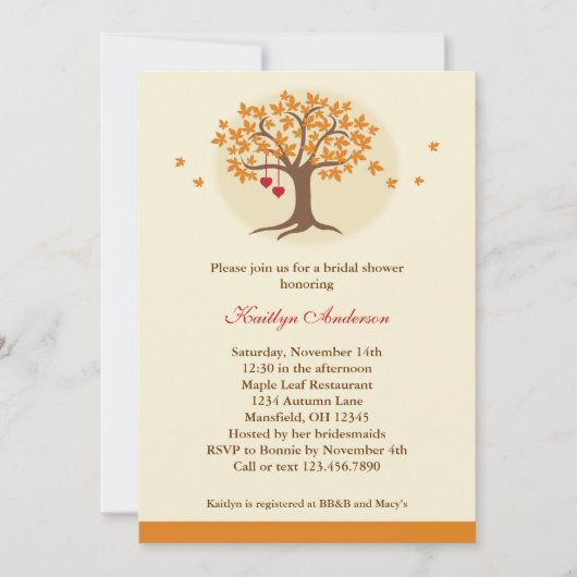 Invitation à la douche nuptiale de l'arbre d'autom (Devant)