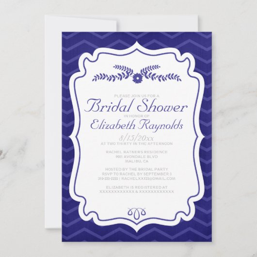Invitation à la douche nuptiale de Navy Blue Chevr (Devant)