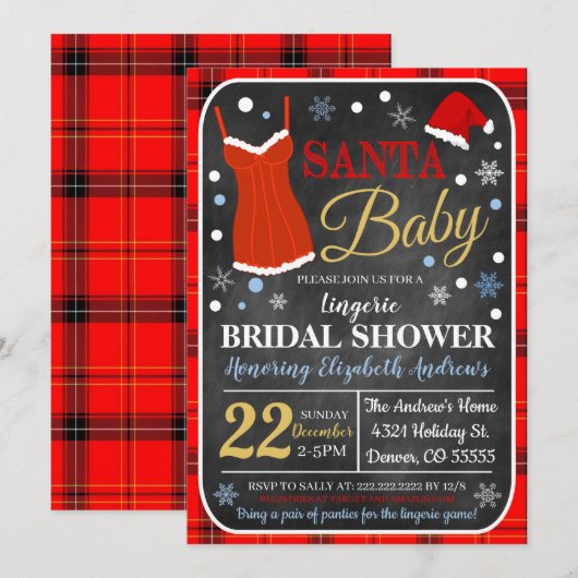 Invitation à la douche nuptiale de Noël (Devant / Derrière)