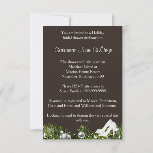 Invitation à la douche nuptiale de Noël (Dos)