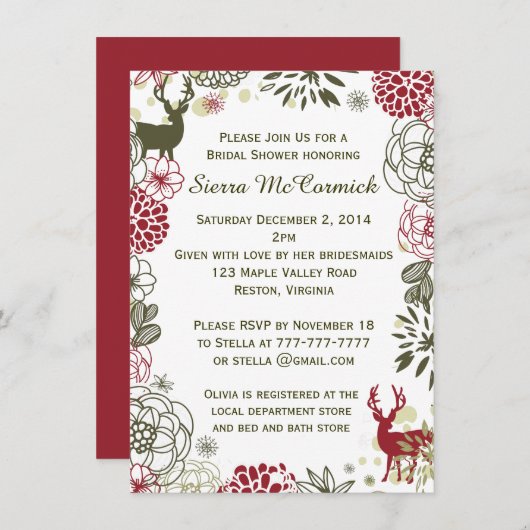 Invitation à la douche nuptiale de Noël de Reindee (Devant / Derrière)