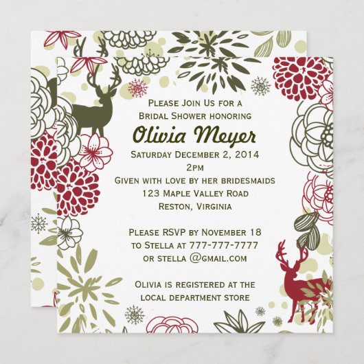 Invitation à la douche nuptiale de Noël de Reindee (Devant / Derrière)