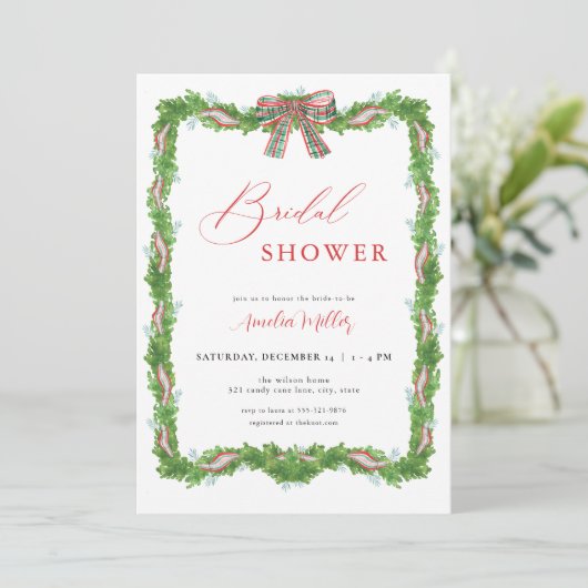 Invitation à la douche nuptiale de Noël Plaid Bow (Debout devant)