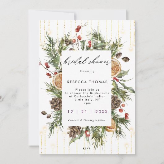 invitation à la douche nuptiale de noël rustique (Devant)