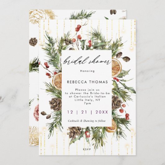 invitation à la douche nuptiale de noël rustique (Devant / Derrière)